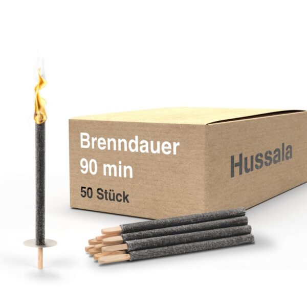 Hussala Diamond Wachsfackeln 50er Set – bis 90 Min Brenndauer mit Holzstab & Tropfschutz