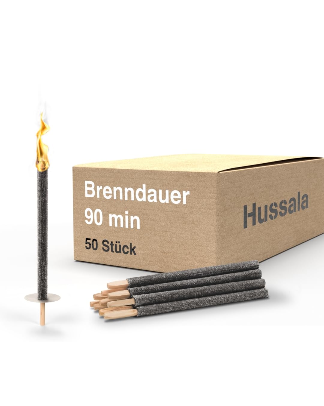 Hussala Diamond Wachsfackeln 50er Set – bis 90 Min Brenndauer mit Holzstab & Tropfschutz