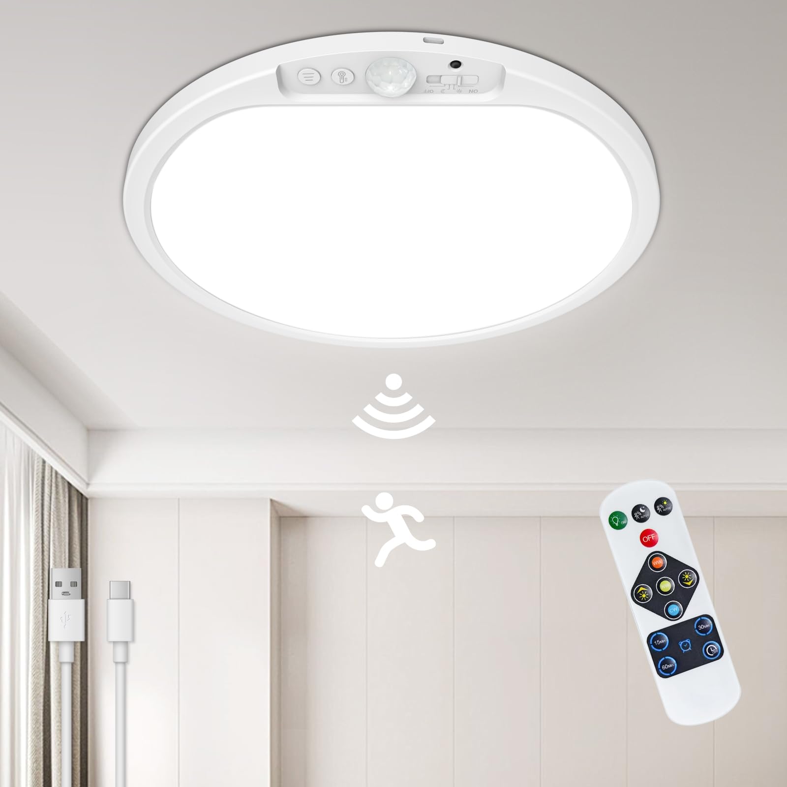 SonPen 30cm Akku LED Deckenleuchte mit Bewegungsmelder – Kabellos & IP44 Wasserdicht