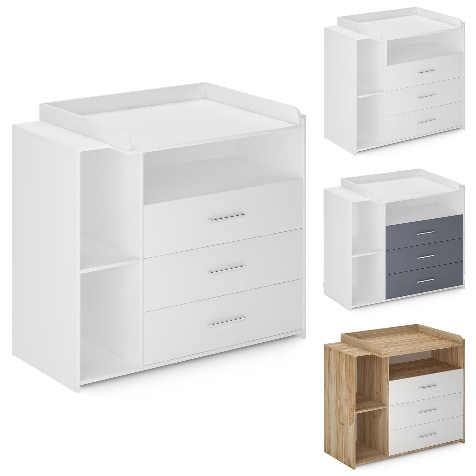 Infantastic® Wickelkommode mit Wickelauflage – 3 Schubladen & 3 Fächer für sichere Babypflege