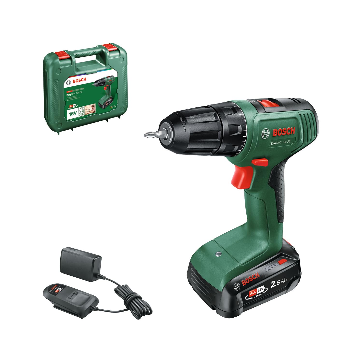 Bosch EasyDrill 18V-38 Akkuschrauber – 2-Gang-Bohrschrauber mit 2,5 Ah Akku & Koffer
