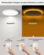 Matane LED Deckenleuchte Ø30cm mit Nachtlicht – 24W Panel Lampe 3 Farben für Schlafzimmer – Bild 5