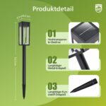 Philips 8er Set Solarleuchten Garten 3000K – Warmweisse LED Aussenbeleuchtung mit Dämmerungs-Automatik – Bild 3