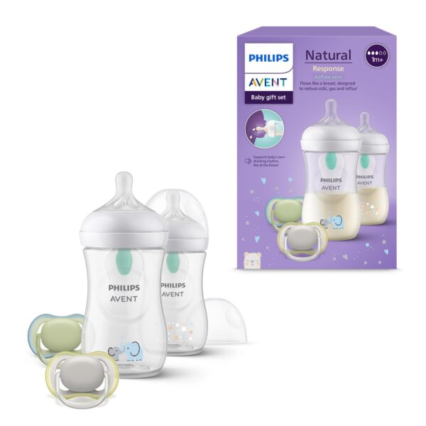 Philips AVENT Natural Response Geschenkset – 2 Flaschen & 2 Schnuller für Neugeborene