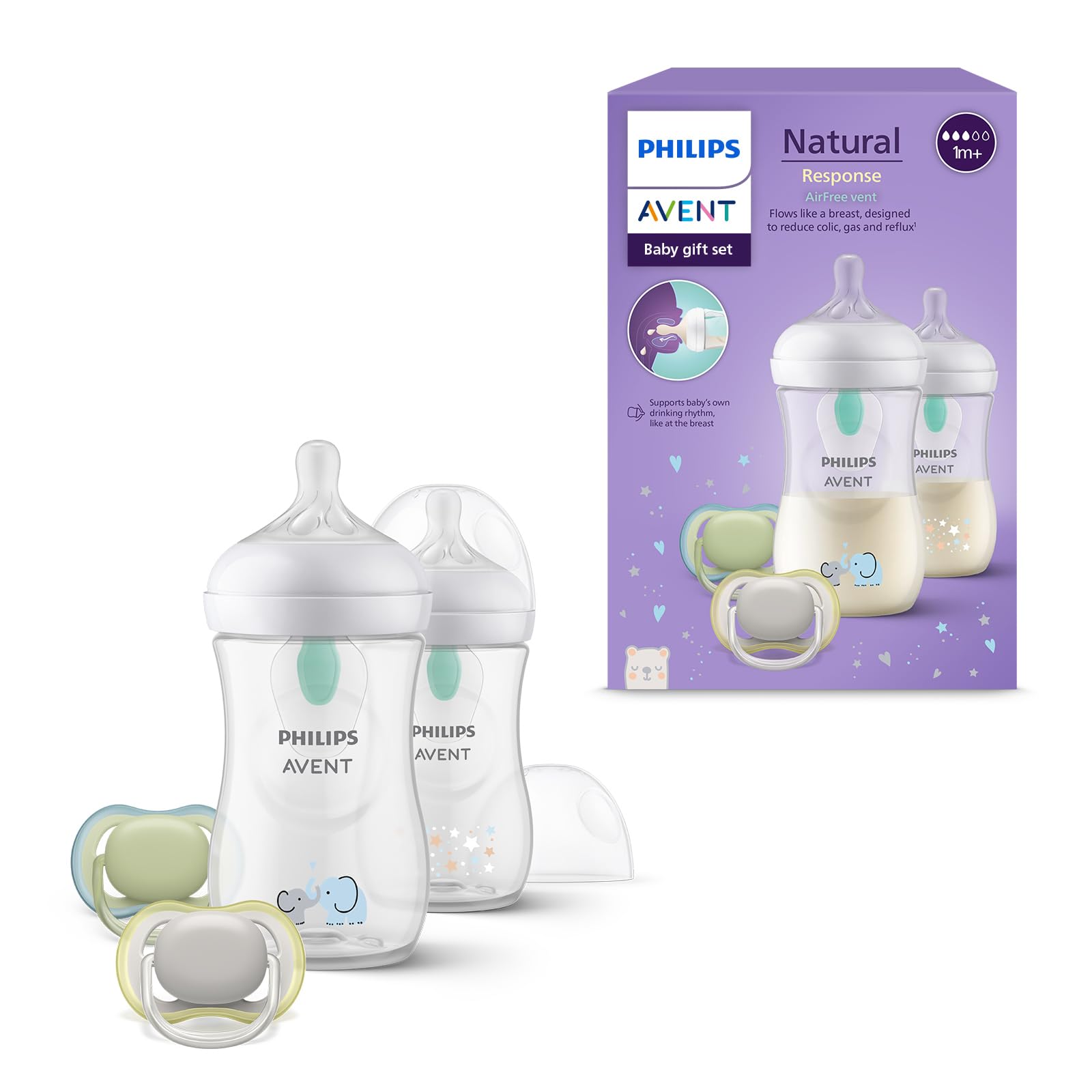 Philips AVENT Natural Response Geschenkset – 2 Flaschen & 2 Schnuller für Neugeborene