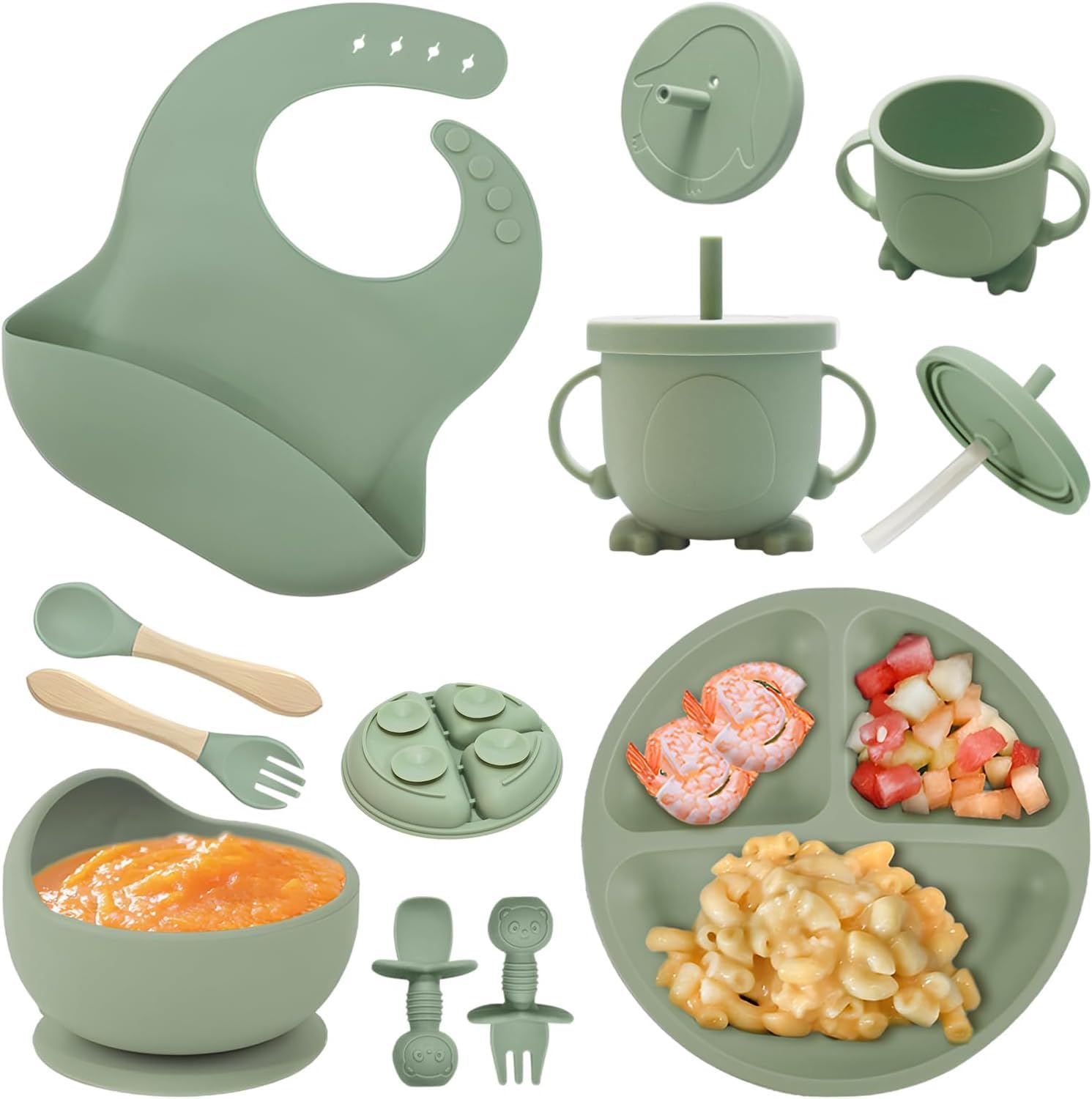 NEXROLA Baby Geschirrset 8-teilig mit Saugnäpfen – BPA-frei Kindergeschirr für selbstständiges Essen