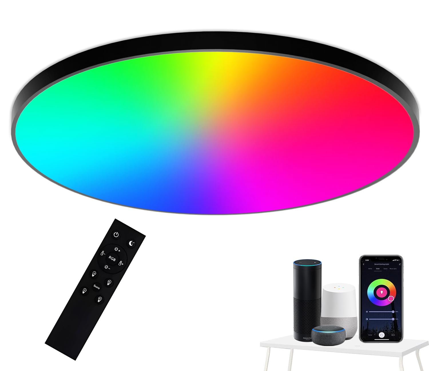 Eregou 24W LED Deckenleuchte Dimmbar mit RGB Farbwechsel – Smart Home Lampe für Alexa & Google