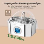 APAUK Katzenbrunnen Edelstahl 3.2L – Ultraleiser Trinkbrunnen mit LED & Filtration – Bild 3