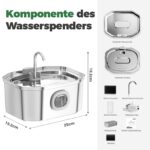 APAUK Katzenbrunnen Edelstahl 3.2L – Ultraleiser Trinkbrunnen mit LED & Filtration – Bild 7
