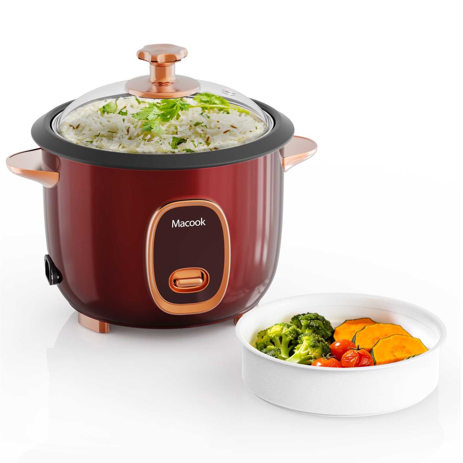 Macook Reiskocher 1 L mit Dampfgarer – One-Touch Kochen & Dämpfen für 1–5 Personen