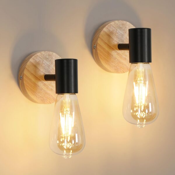 2er-Set Comely Vintage Wandleuchte – Industrial Design mit Holz & Metall für jeden Raum