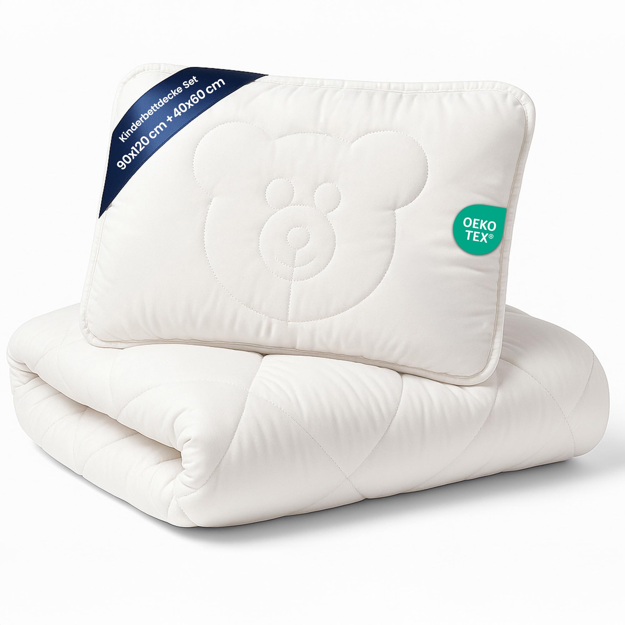 Totsy Baby Kinderbettdecke 120x90 cm mit Kissen – Ganzjahresdecke Steppdecke Weiss