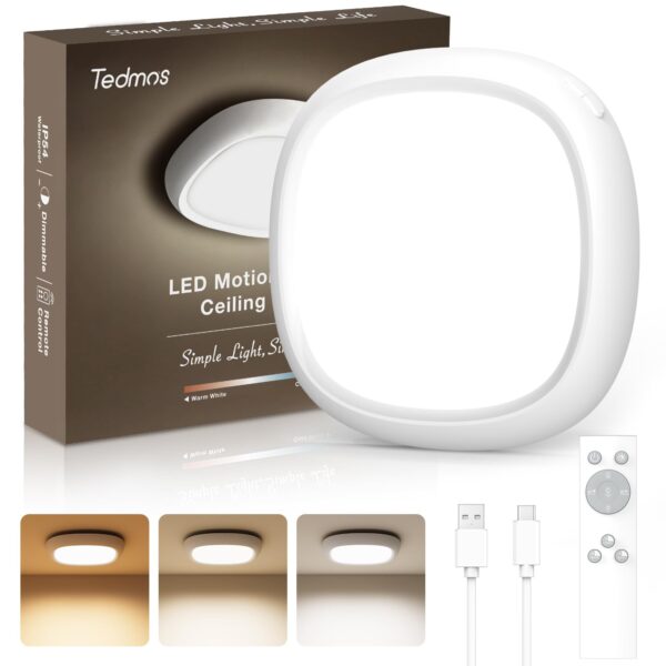 Tedmos Akku-Deckenleuchte mit Bewegungsmelder – 12000mAh, IP54, Fernbedienung, Badezimmer