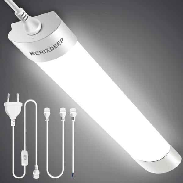 BERIXDEEP LED-Feuchtraumleuchte 40cm, 1800lm, 4000K – Werkstattlampe IP65 mit Stecker