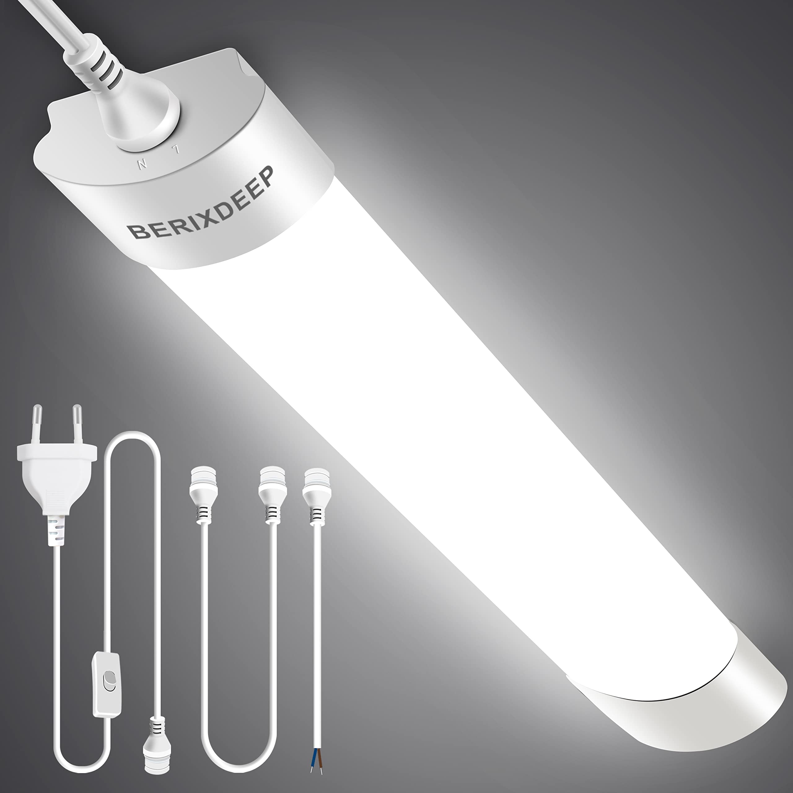 BERIXDEEP LED-Feuchtraumleuchte 40cm, 1800lm, 4000K – Werkstattlampe IP65 mit Stecker