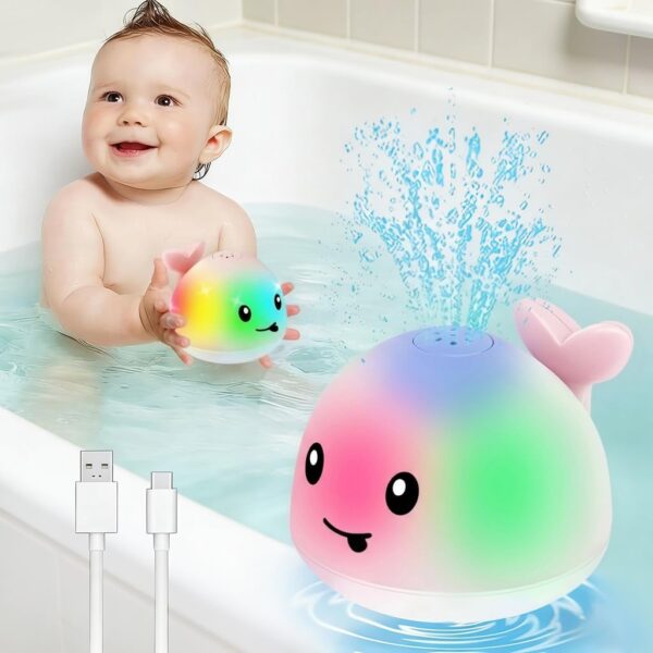 Gigilli Badewannenspielzeug Wal mit LED & Wasserspray – Aufladbares Wasserspielzeug ab 1 Jahr