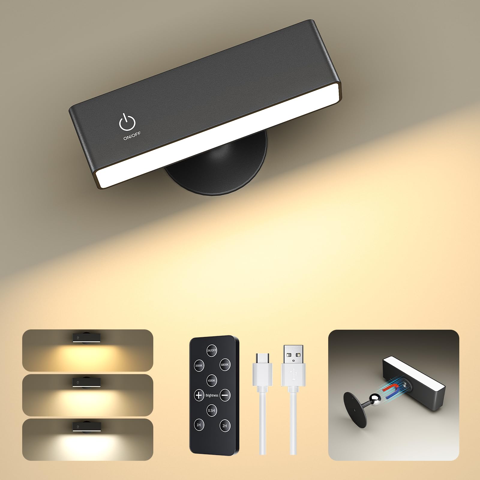 YiLaie LED Wandleuchte mit 4000mAh Akku – Kabellose Leselampe mit Touch & Fernbedienung