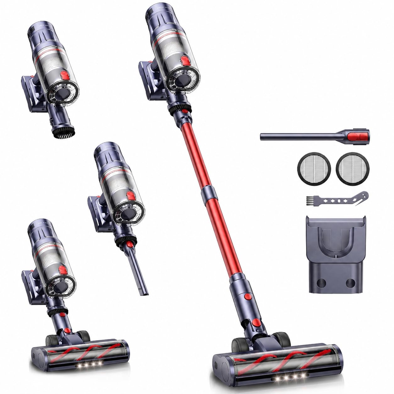 INTETURE Akku Staubsauger 600W/50kPa – 65 Min. Laufzeit, Selbststehend für Tierhaare