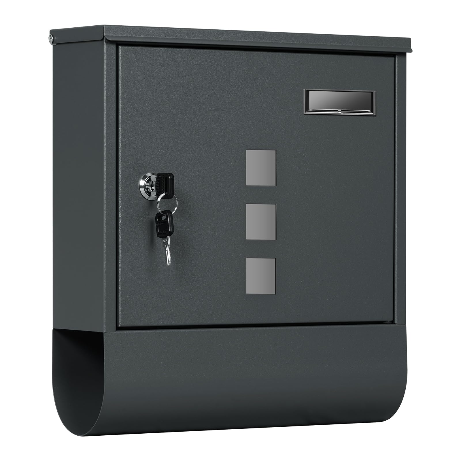 WOLTU Wandbriefkasten mit Zeitungsfach & Schloss – Anthrazit, 30,5x33,5 cm