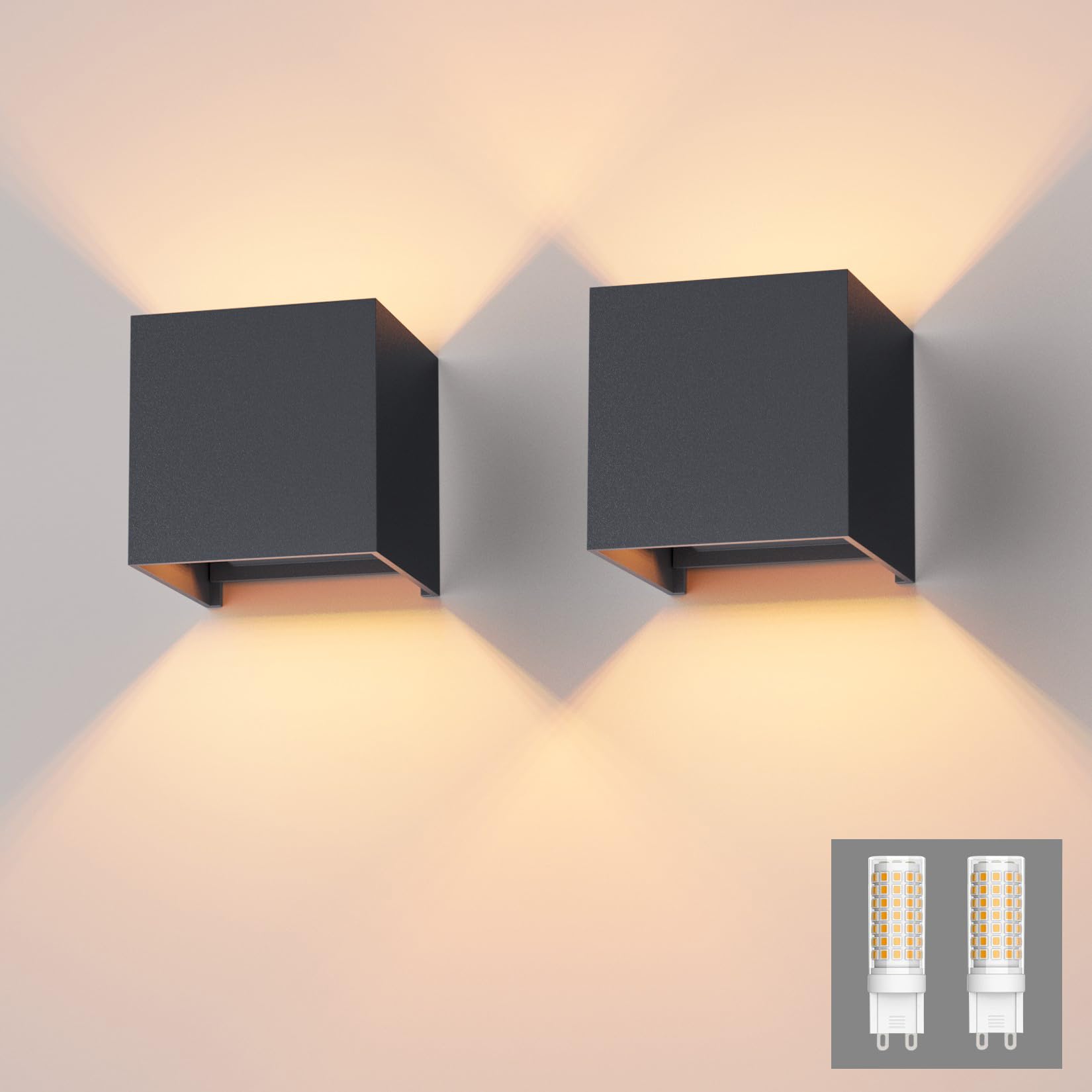 Klighten 2er Set Wandleuchte G9 LED 3000K – IP54 Wandlampe für Innen & Aussen