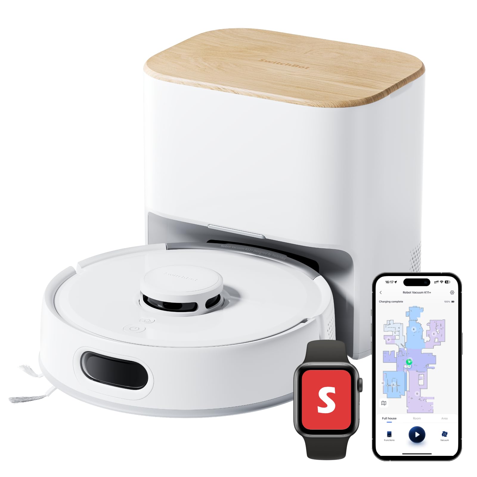 SwitchBot K11+ Saugroboter mit Mopp – 6000Pa Saugkraft & 90-Tage Staubauffang