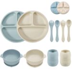 PandaEar Silikon Kindergeschirr Set – 2 Teller, 2 Becher, Besteck mit Saugnapf