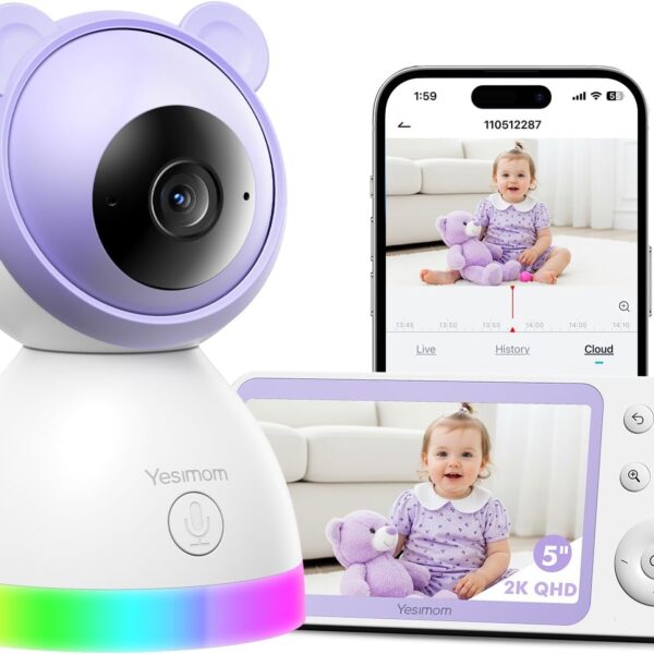 YESIMOM Babyphone 2K/3MP mit 5" HD Display – WLAN & App Babyfon mit AI-Tracking & Nachtsicht