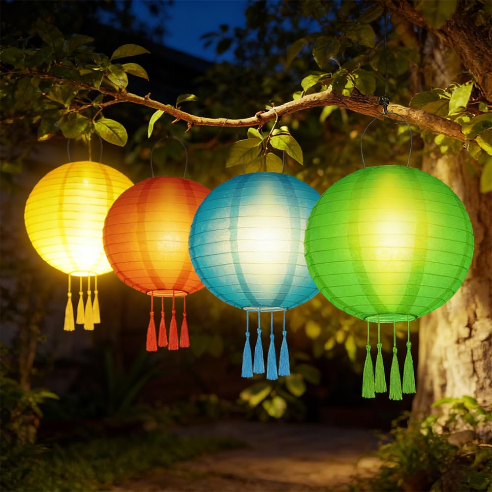 NAVESO 4er Set Solar Lampions 25cm – LED Gartenlaterne Outdoor wetterfest IP44
