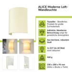 Licht-Erlebnisse Wandleuchte Weiß Creme mit Stoffschirm – Up Down Leuchte E27 für Schlafzimmer & Wohnzimmer – Bild 8