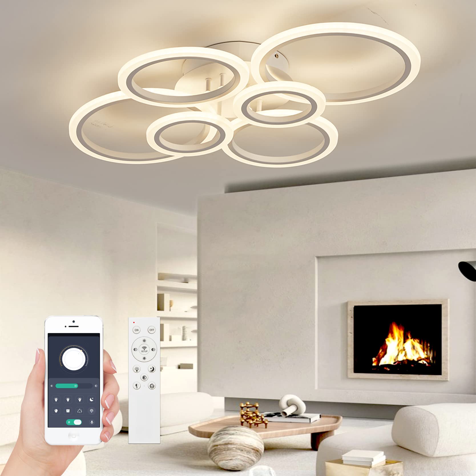 LED Deckenleuchte Ø80cm Weiß – Dimmbar mit Fernbedienung & Memory-Funktion für Wohnzimmer