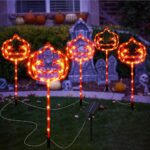 5er-Set Halloween Kürbis Solarleuchten – Wasserfeste Gartenleuchten mit 8 Lichtmodi – Bild 5