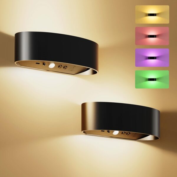 FULNIX 2er Set Akku-Wandleuchte mit Bewegungsmelder – Smart Innenbeleuchtung mit RGB & Fernbedienung