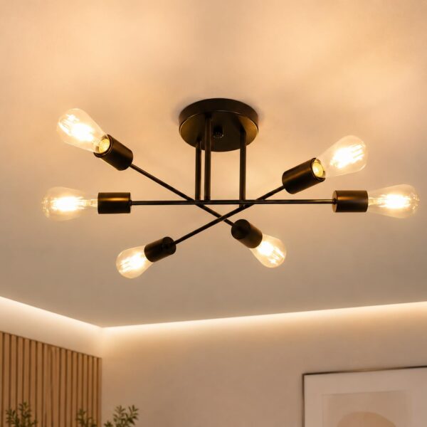 CBJKTX 6-flammige Deckenleuchte Industrial – Vintage Deckenlampe Schwarz E27