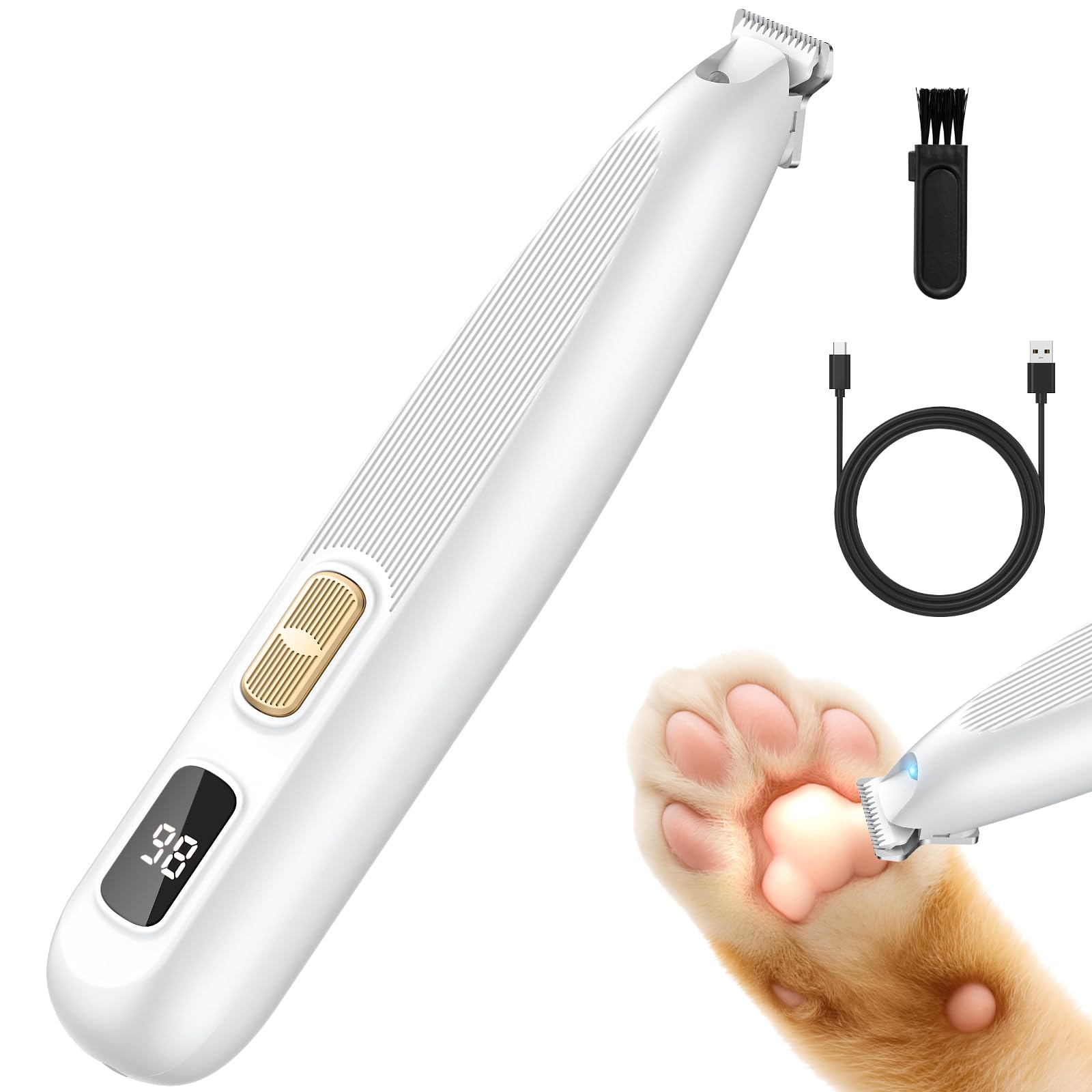 YAZEKY Pfotentrimmer für Hunde mit LED-Licht – Ultra leise Hundeschermaschine, wiederaufladbar