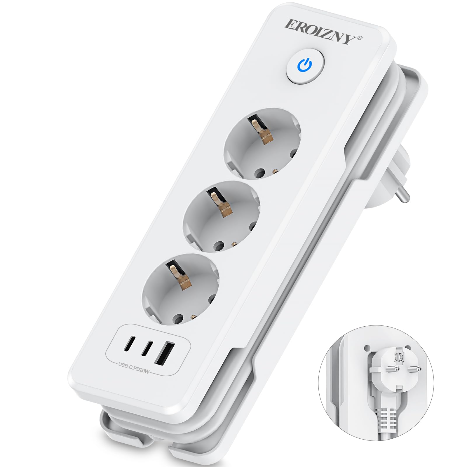 EROIZNY Steckdosenleiste 6in1 mit USB-C PD 20W – Kompakt für Reisen & Büro