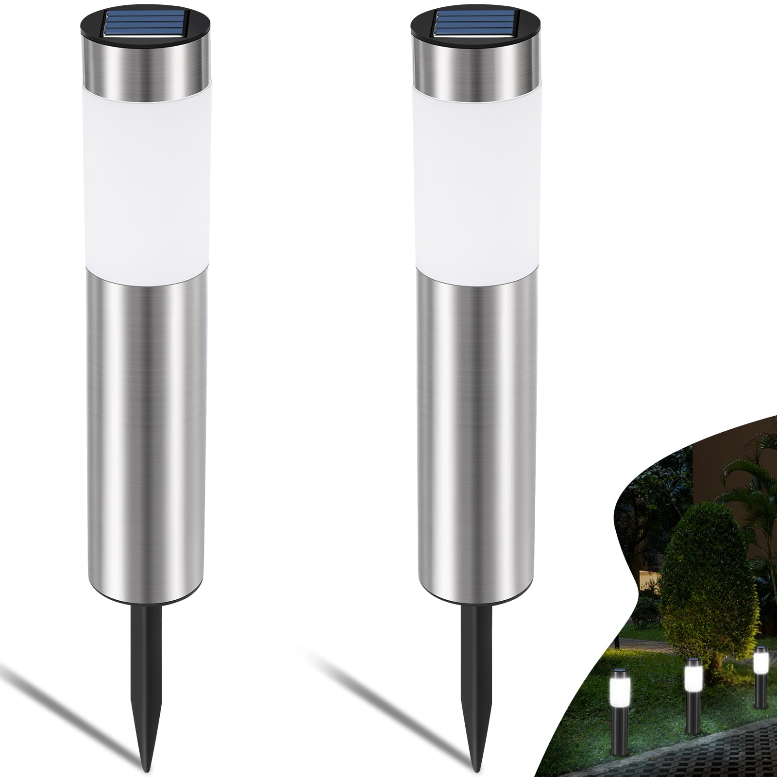 Heinstian Solarleuchten für Außen Kaltweiß – Edelstahl Gartenleuchten mit LED & IP45