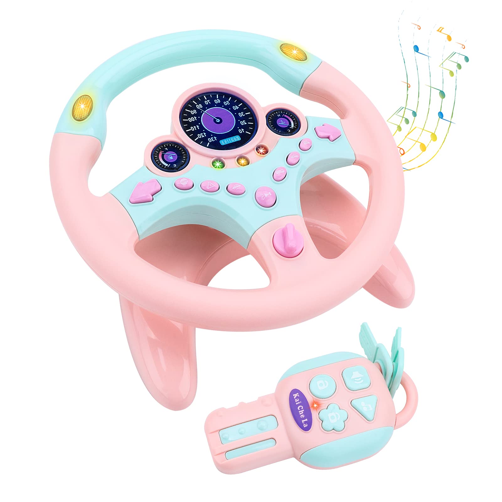 deAO Kinderlenkrad 360° Drehbar mit Sound & Licht – Interaktives Lernspielzeug Rosa