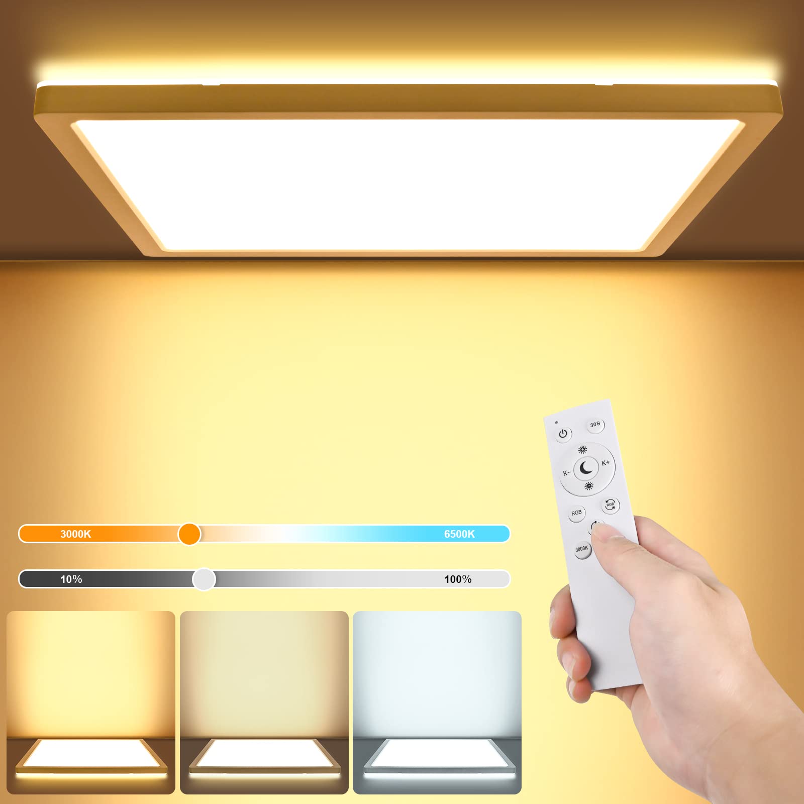 LEZOE LED Deckenleuchte 18W dimmbar mit Fernbedienung – Flach, 1800lm, 3000-6500K
