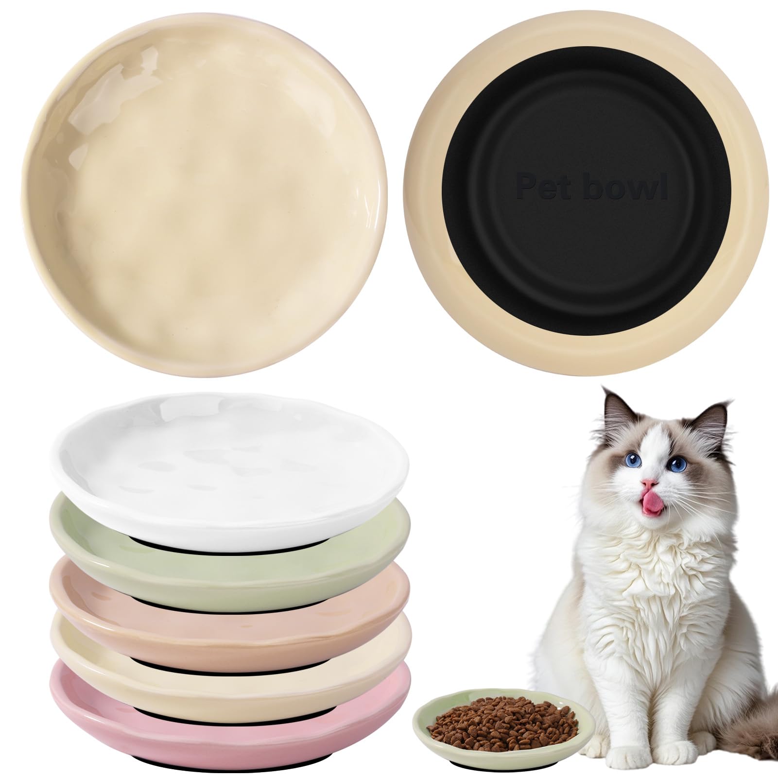 Vikcvcsc 5er Keramik-Katzennapf-Set mit Silikonboden – Anti-Whisker-Fatigue für Katzen