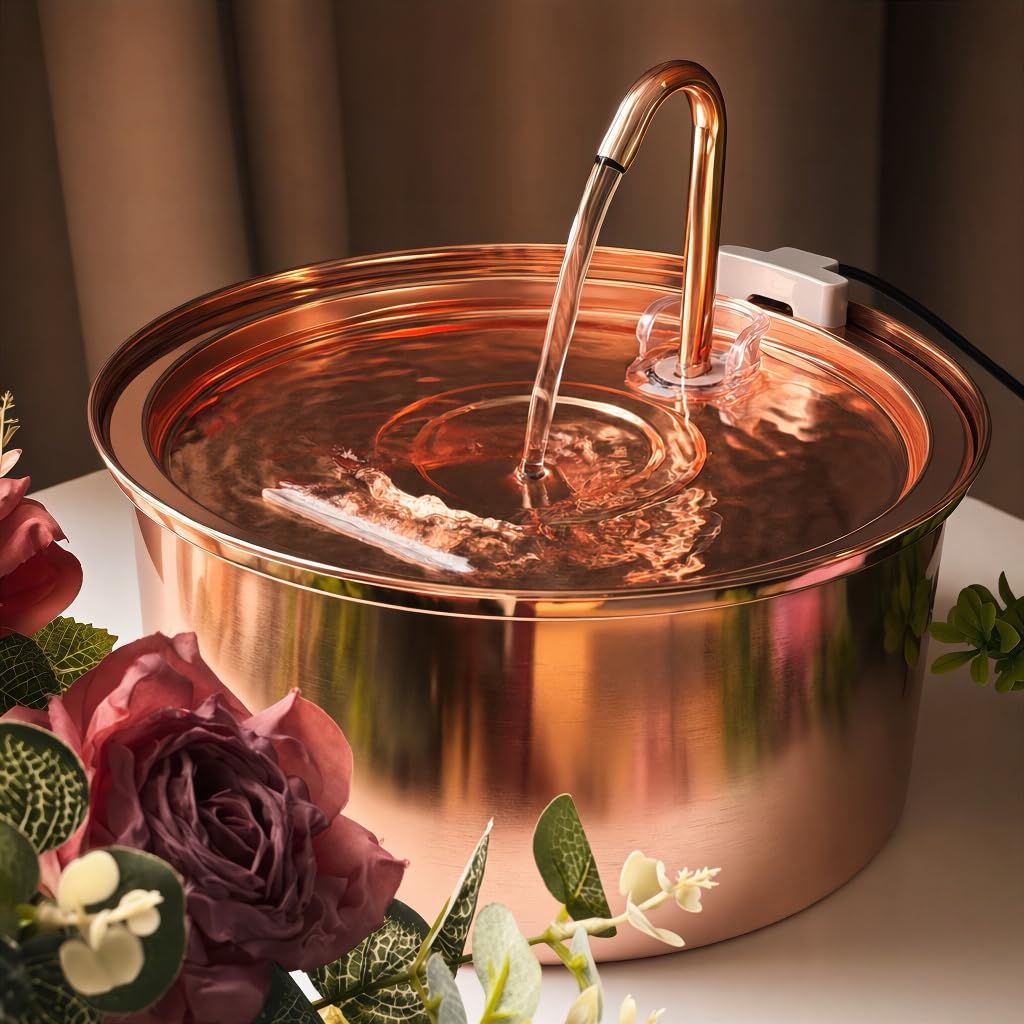 tomxcute Katzenbrunnen 3,2L Edelstahl mit Kupfer – Trinkbrunnen für Katzen & Hunde