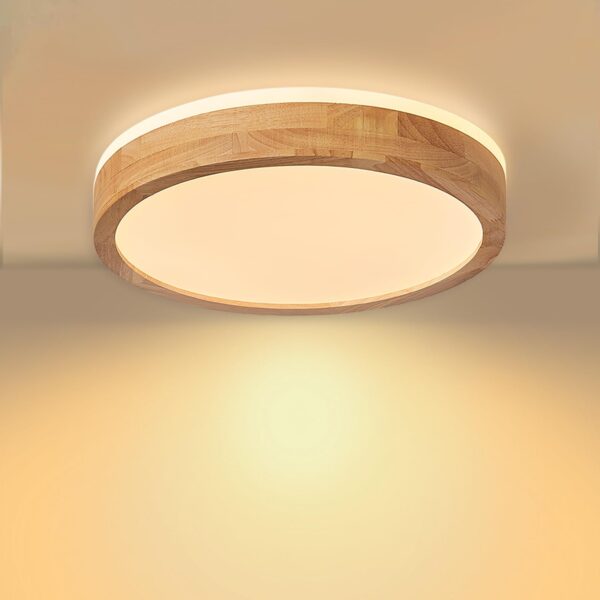 Baerolc LED Deckenleuchte Holz 30cm – 24W Warmweiss für Schlafzimmer & Küche