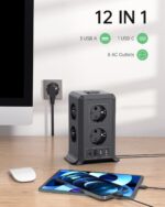 Sameriver 12-in-1 Steckdosenleiste mit 8 AC & 4 USB – Überspannungsschutz für Büro & Zuhause – Bild 2