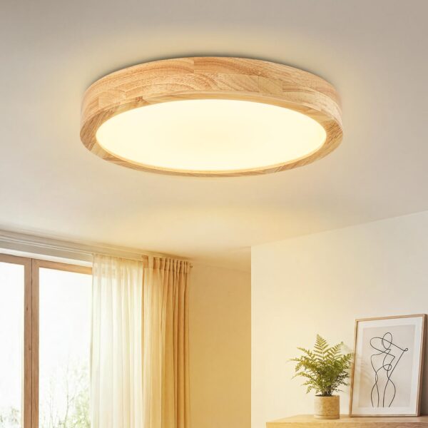 Dehobo LED Deckenleuchte 24 W Holz ∅ 30 cm – Moderne Deckenlampe mit 3100 lm für Schlafzimmer & Küche