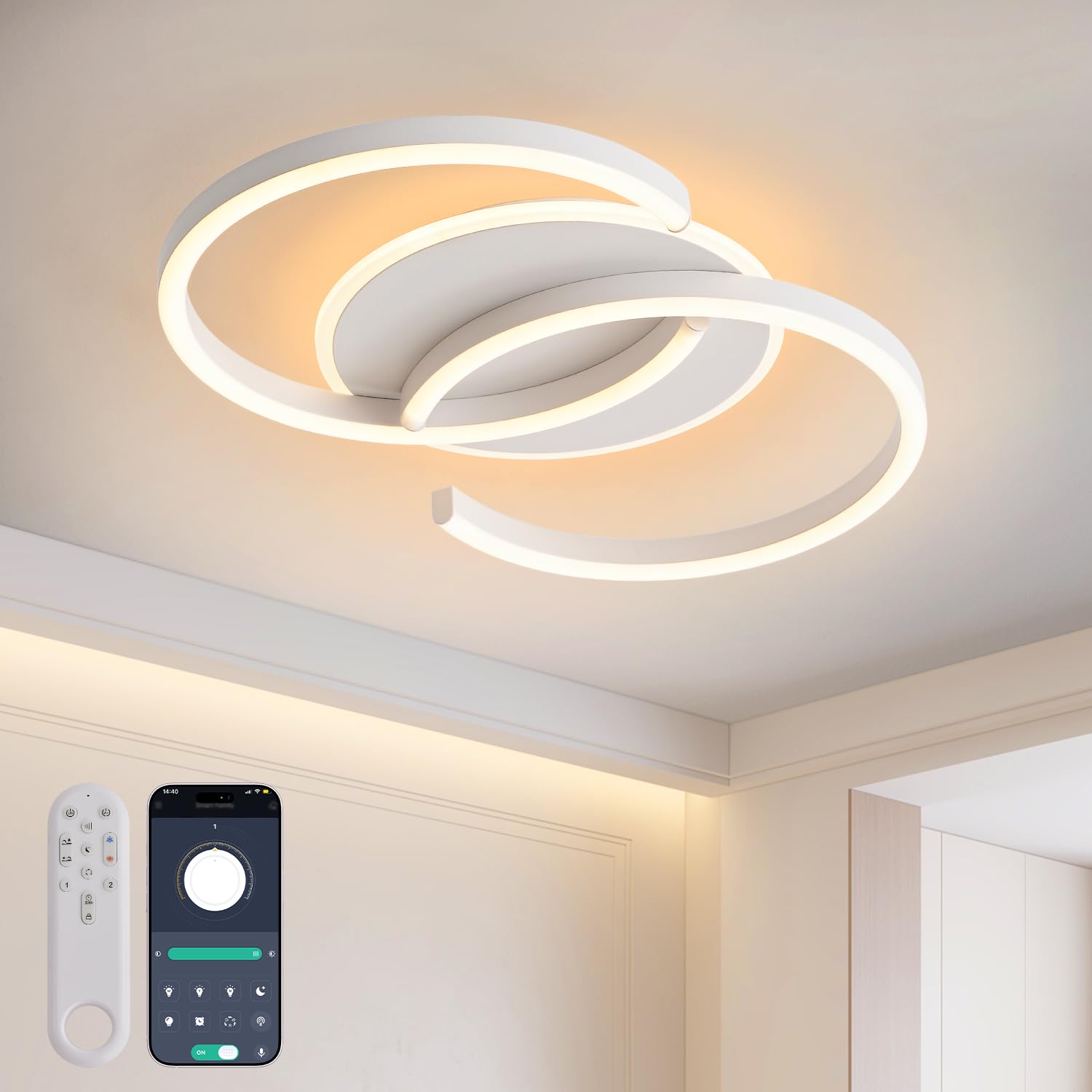 Meloweel LED Deckenleuchte 50cm dimmbar – S-Design 32W mit Fernbedienung & App