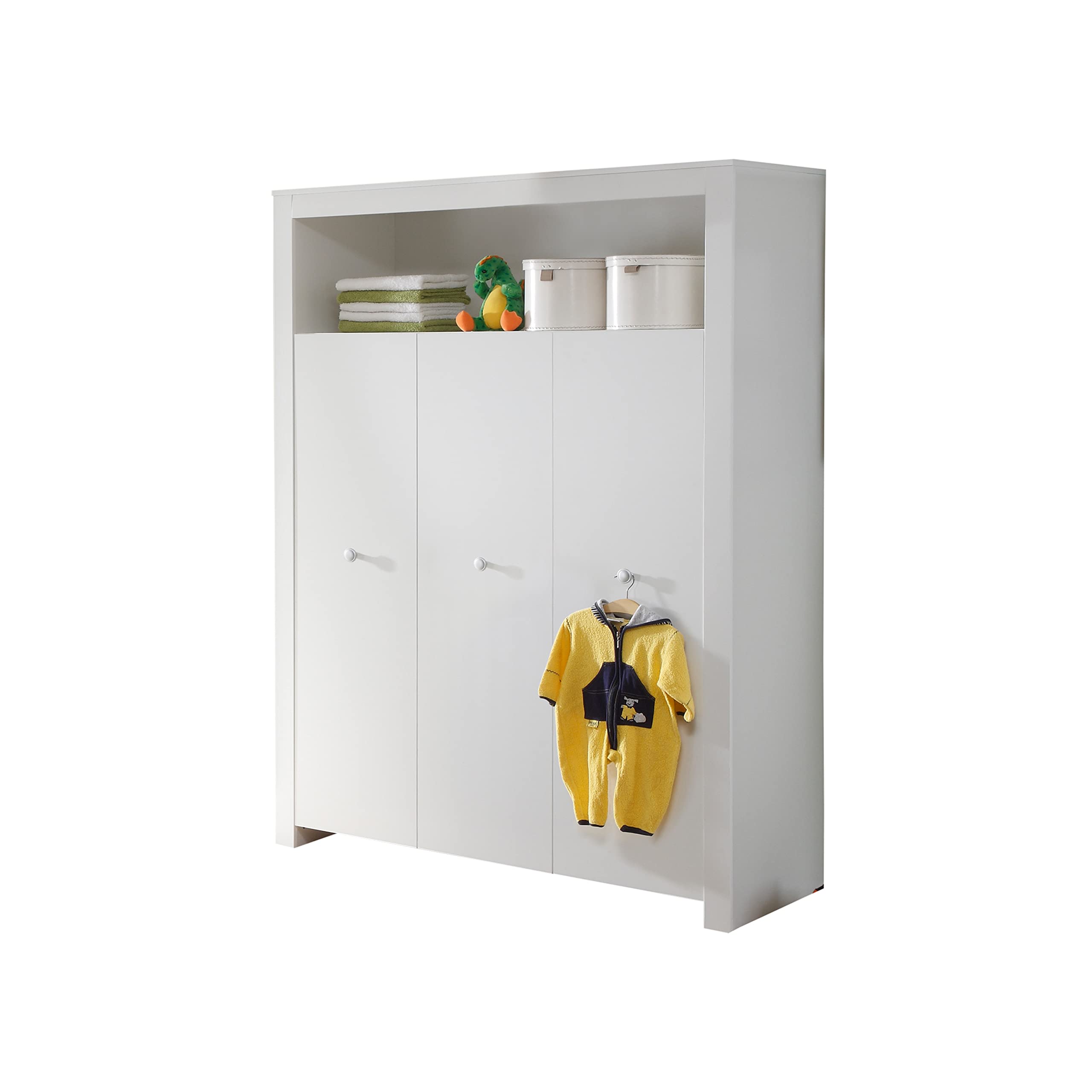 Olivia Garderobenschrank Weiss 130x186 cm – Babyzimmer Kleiderschrank mit 3 Türen