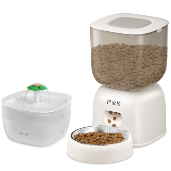 PUPPY KITTY Futterautomat & Katzenbrunnen Combo – 3L + 2L mit 180 Tagen Batterie