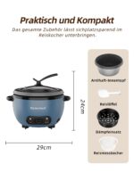 Eamoment 1L Reiskocher mit Dampfgarer & Antihaftbeschichtung – 400W für 1–5 Personen – Bild 2