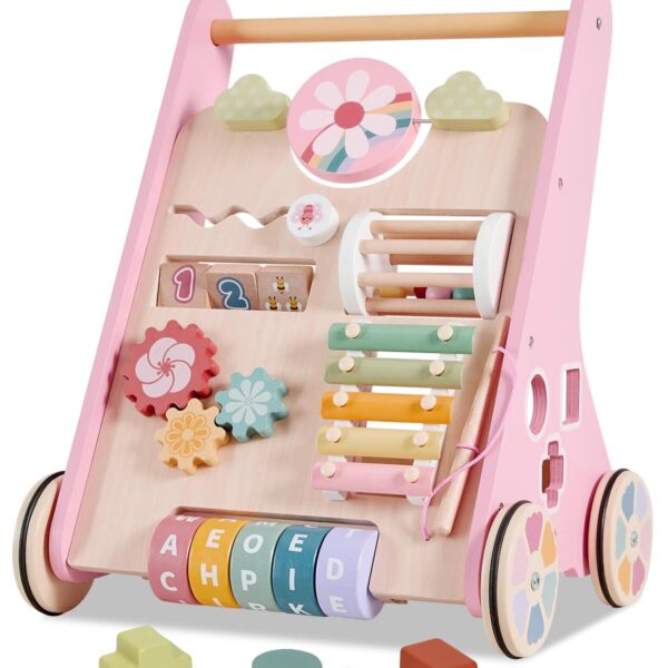 Takeeyce Montessori Lauflernwagen Holz – 8 Spielaktivitäten & Einstellbare Räder ab 10 Monate