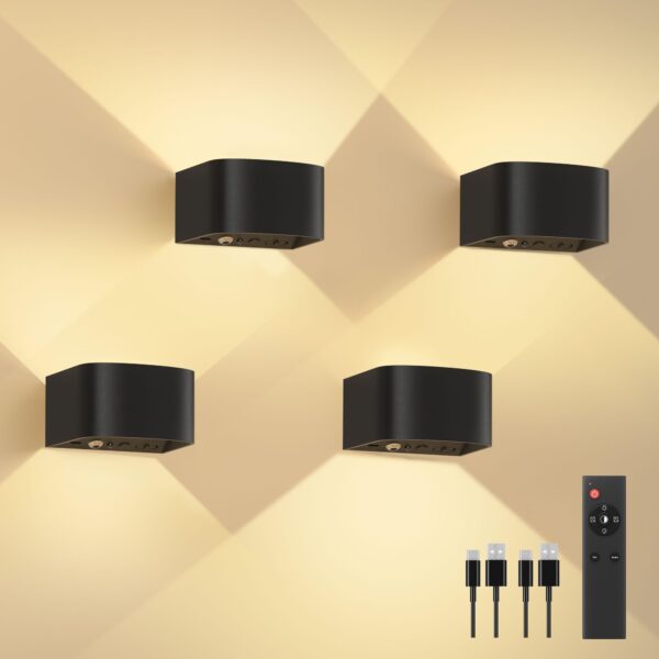 FULEN 4er-Set LED-Wandleuchte mit Bewegungsmelder & Fernbedienung – 600 lm, 5000 mAh Akku