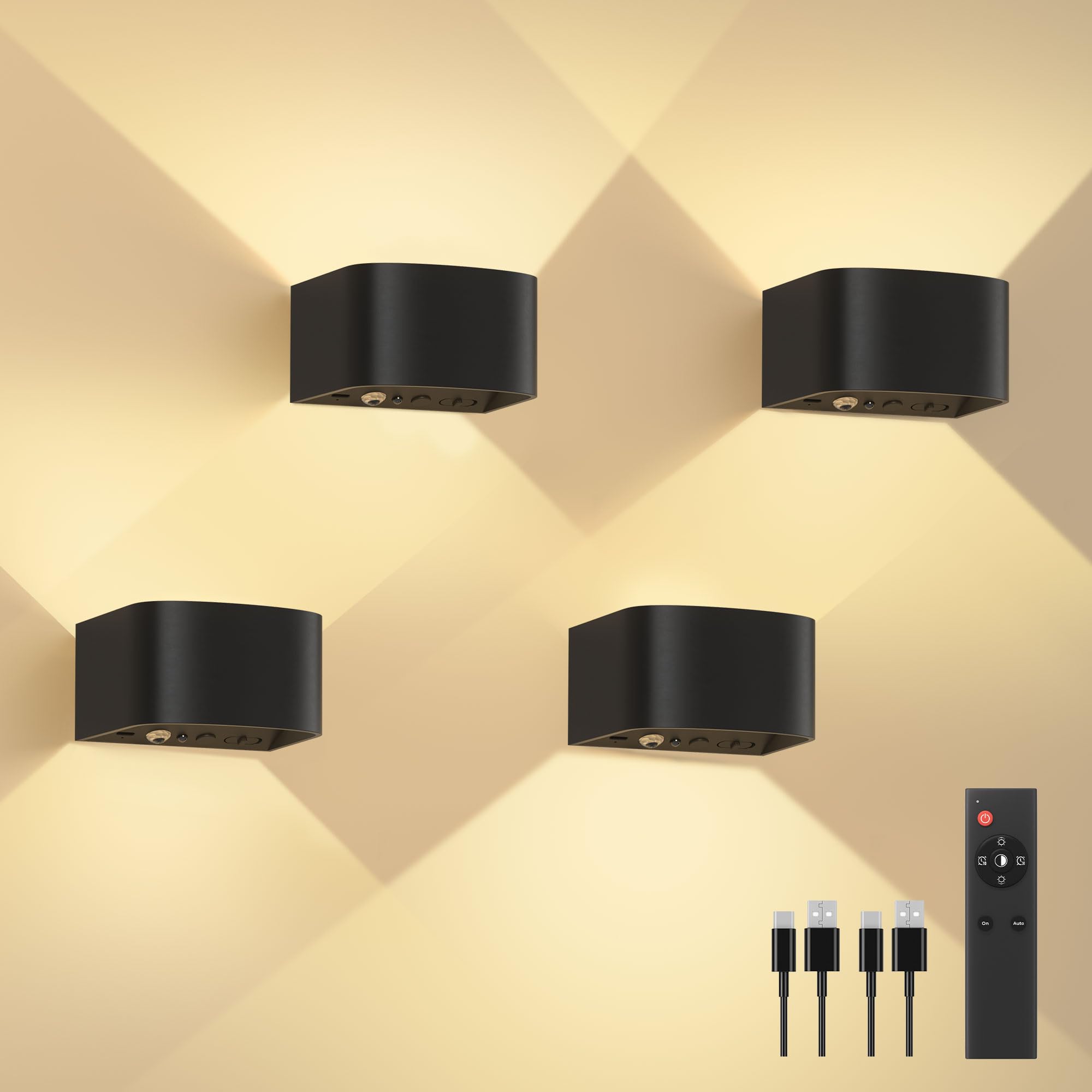 FULEN 4er-Set LED-Wandleuchte mit Bewegungsmelder & Fernbedienung – 600 lm, 5000 mAh Akku